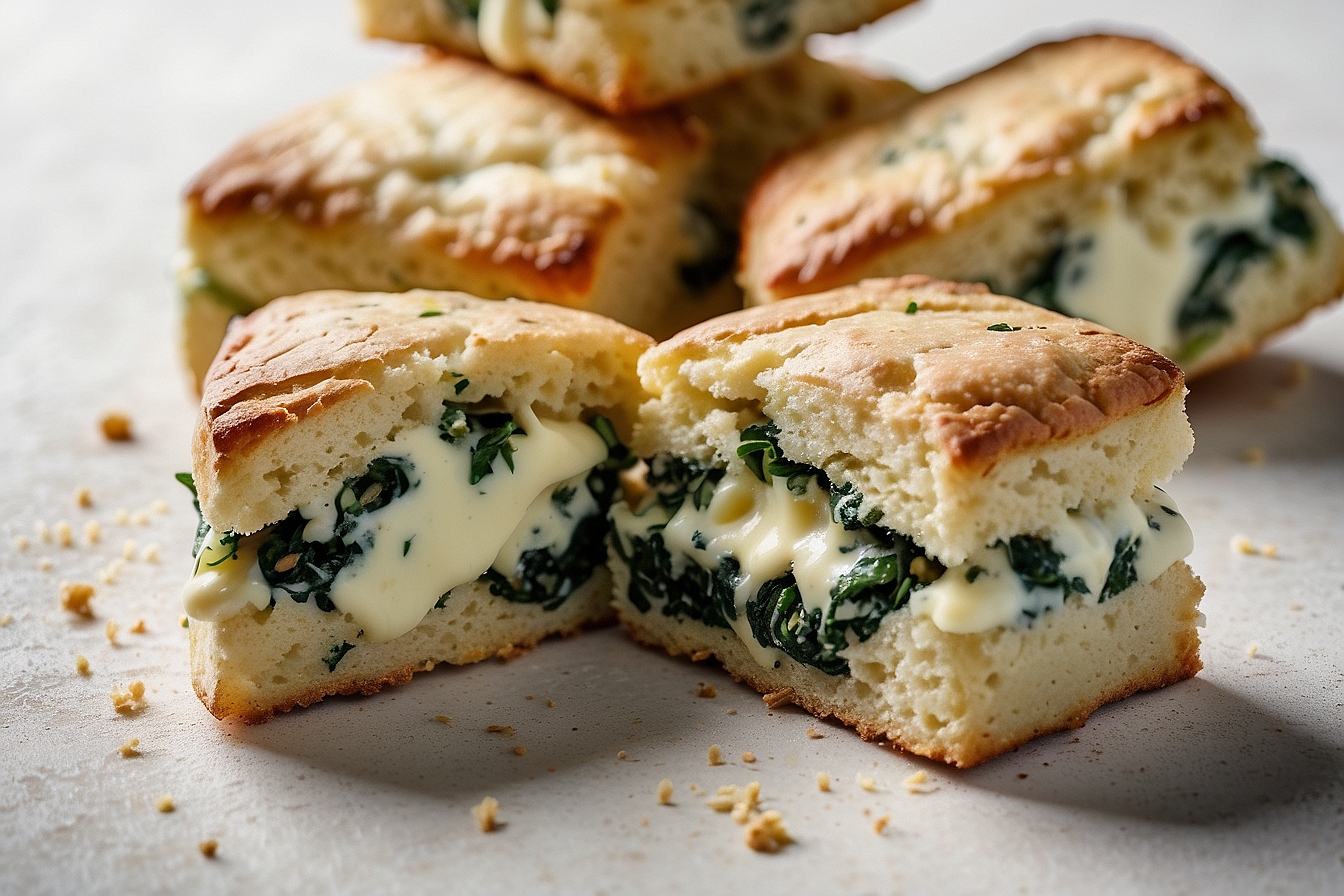 scones filled with spinach and cream