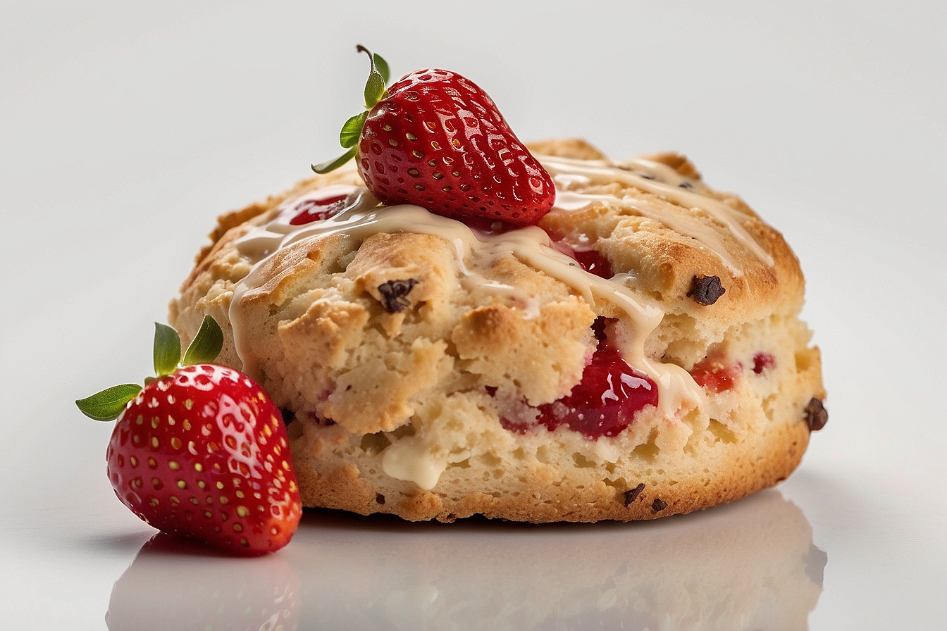 strawberry scone drizzled with icing