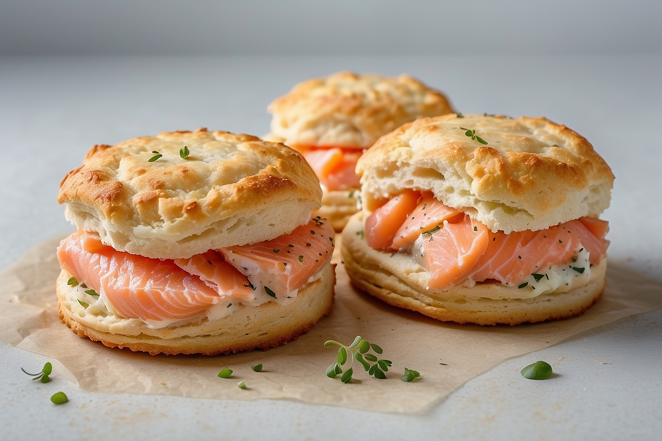 biscuits filled with creamed salmon and herbs