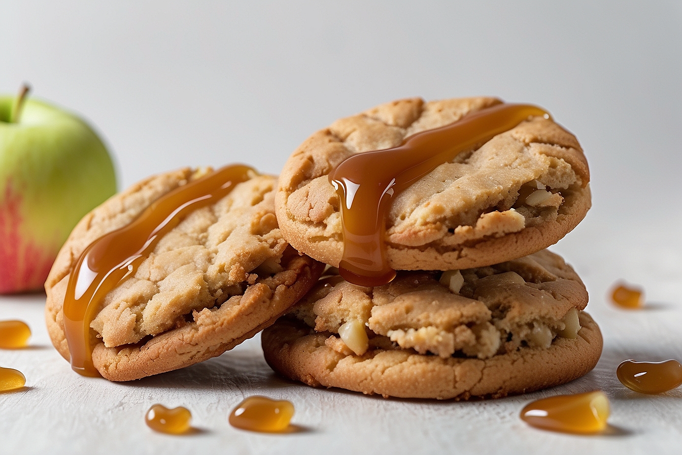 apple cookies drizzled with caramel