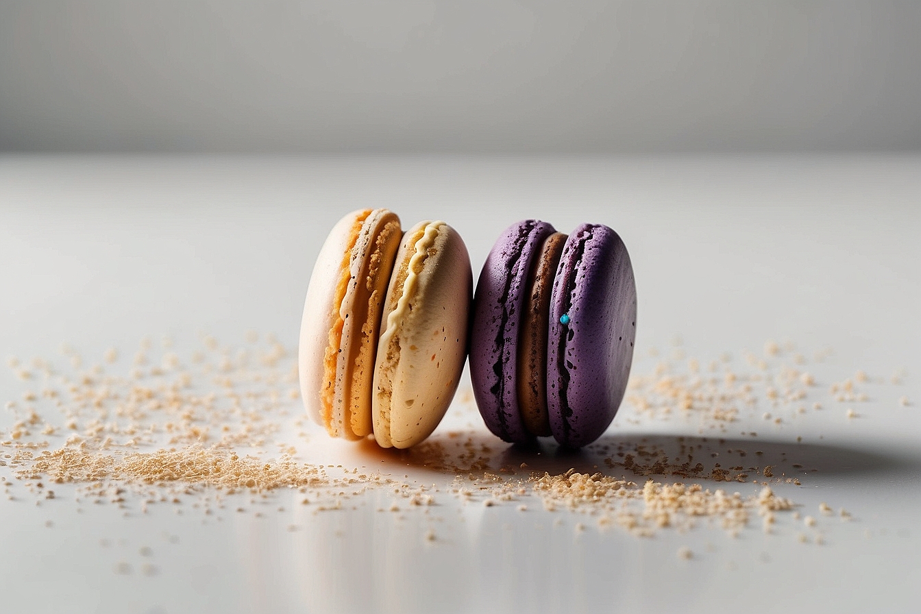 beige and purple macarons