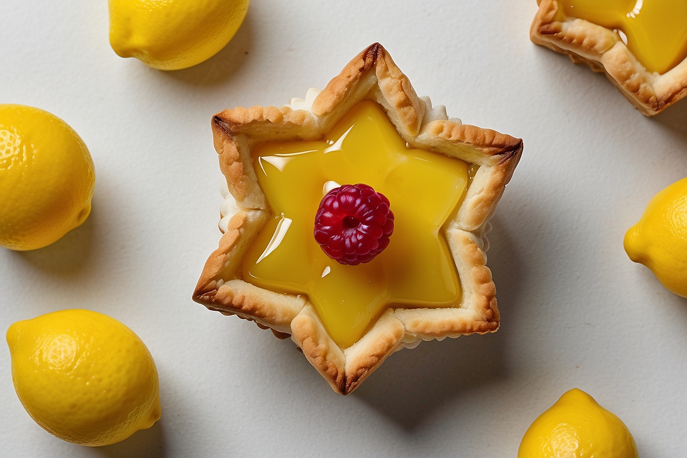 mini star-shaped lemon tart, garnished with a raspberry