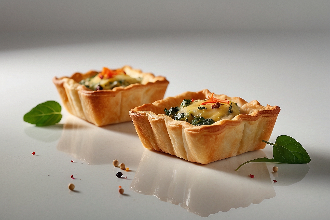 mini square-shaped vegetables and cream tarts