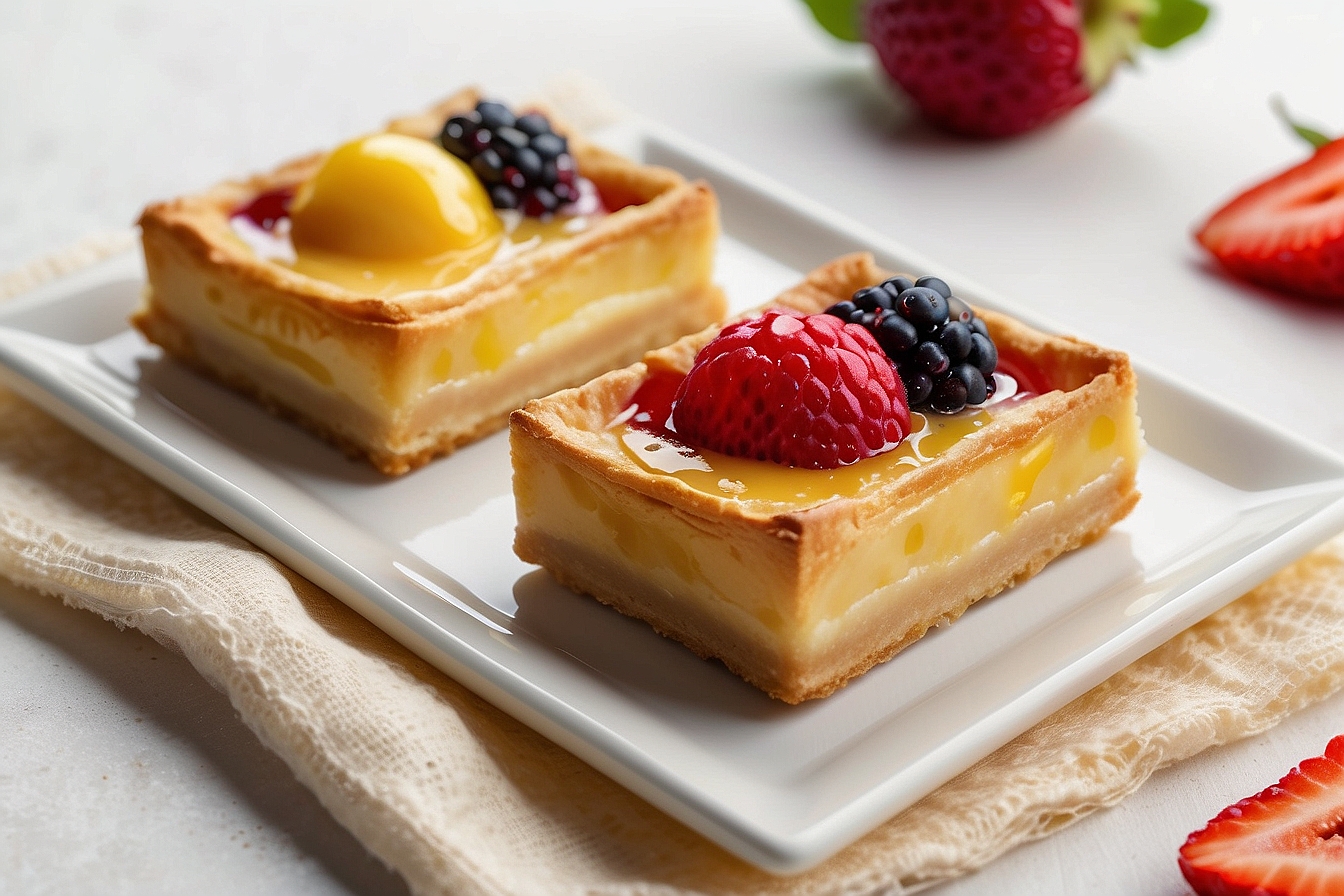 mini rectangle-shaped fruit tarts