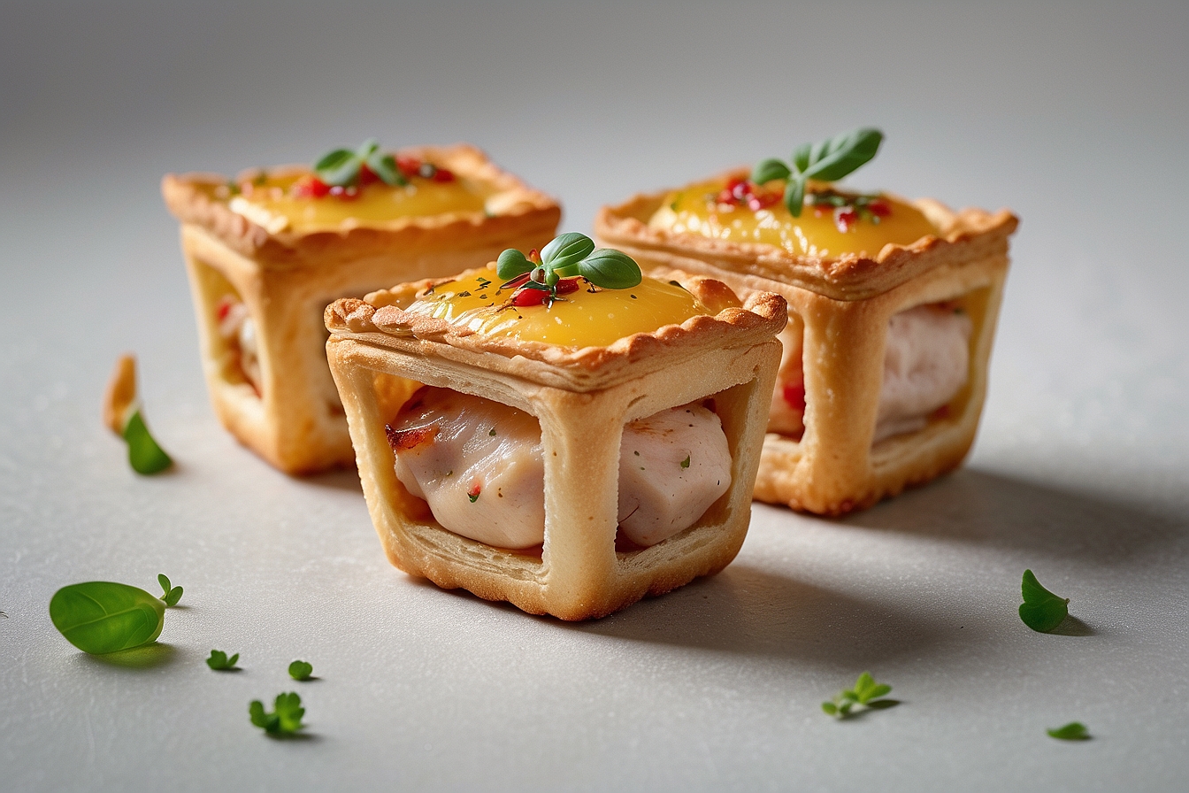 mini chicken meat tarts with an artistic design